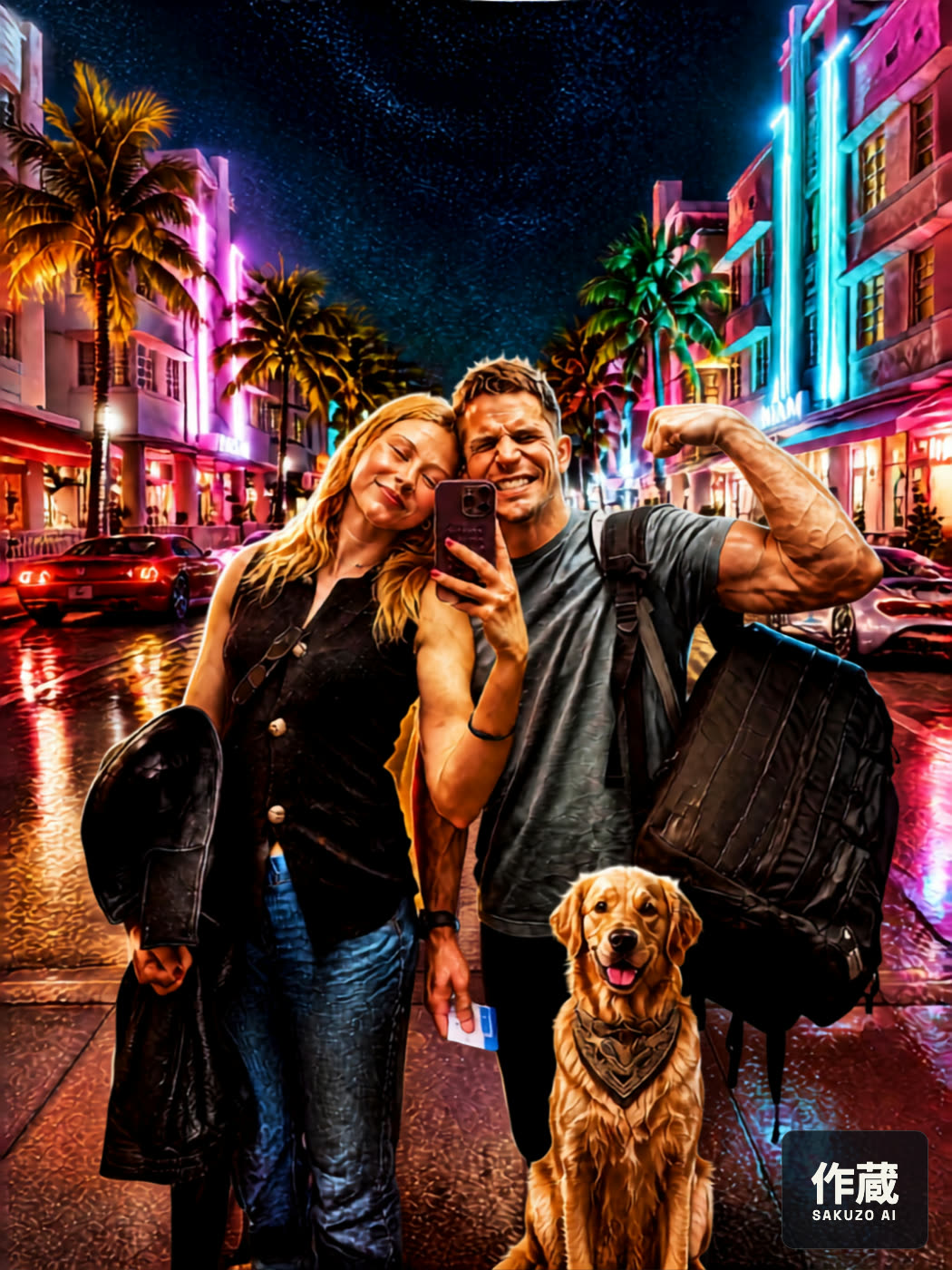Francisco D'Eça e Eva D'Eça, cofundadores da Sakuzo AI, num retrato em Miami, à noite